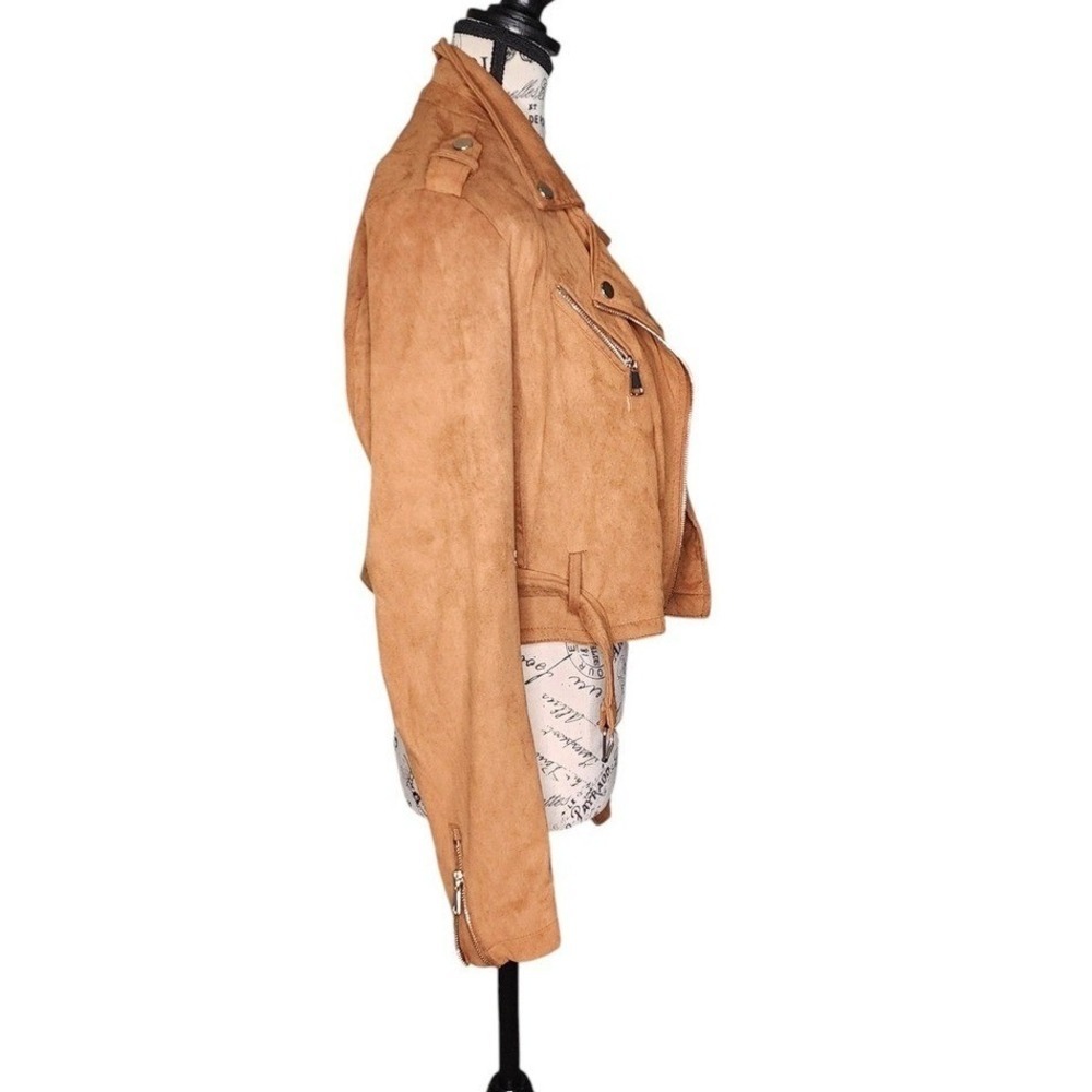 Ashley Outerwear Tan Faux Leather Moto Jacket | Size M | Biker Style - Picture 3 of 6
